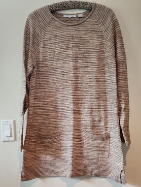 eight eight eight Neutral Beige Striped Longline Crewneck Sweater